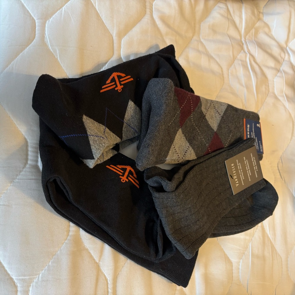 NWOT Men's Black & Gray Dress Socks - Pack with Argyle and Ribbed Styles